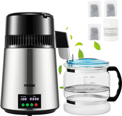 Vevor Water Distiller 1.1 Gal 750W Countertop Distilled Water Maker Silver New