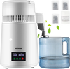 VEVOR 1.1Gal Water Distiller, 0.3Gal/H, 750W Distilled Water Maker Machine 0-99H Timing Set Temp Display, 304 Stainless Steel Countertop Distiller Plastic Carafe Cleaning Powder 3 Carbon Packs, White
