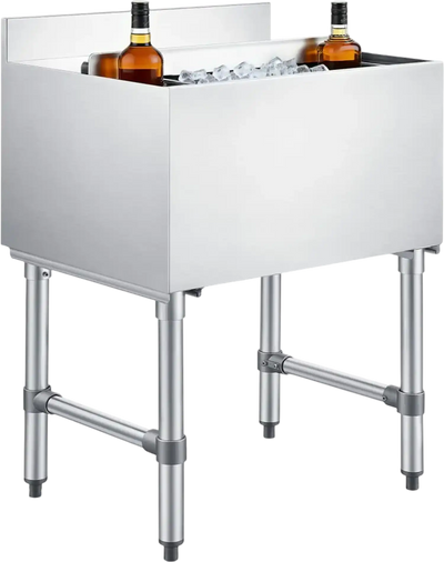 VEVOR Commercial Ice Bin, 65.1 Qt Max Capacity, 24 x 19 x 33 Inch Stainless Steel Ice Chest with Sliding Lid and Bottle Holders, Cooler Cart Cocktail Unit for Bar Restaurant Pub, NSF Certified
