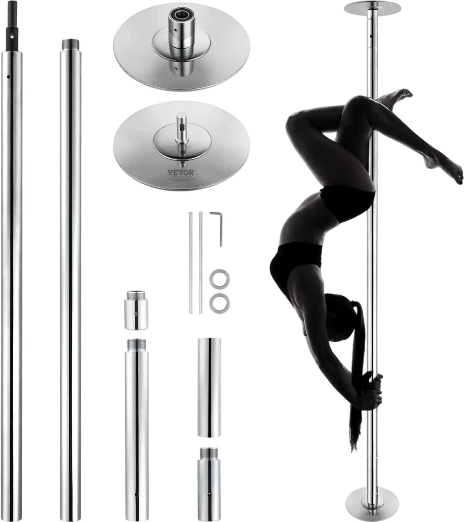 Vevor Dancing Pole Professional Spinning Static Portable Removable 45mm Silver New