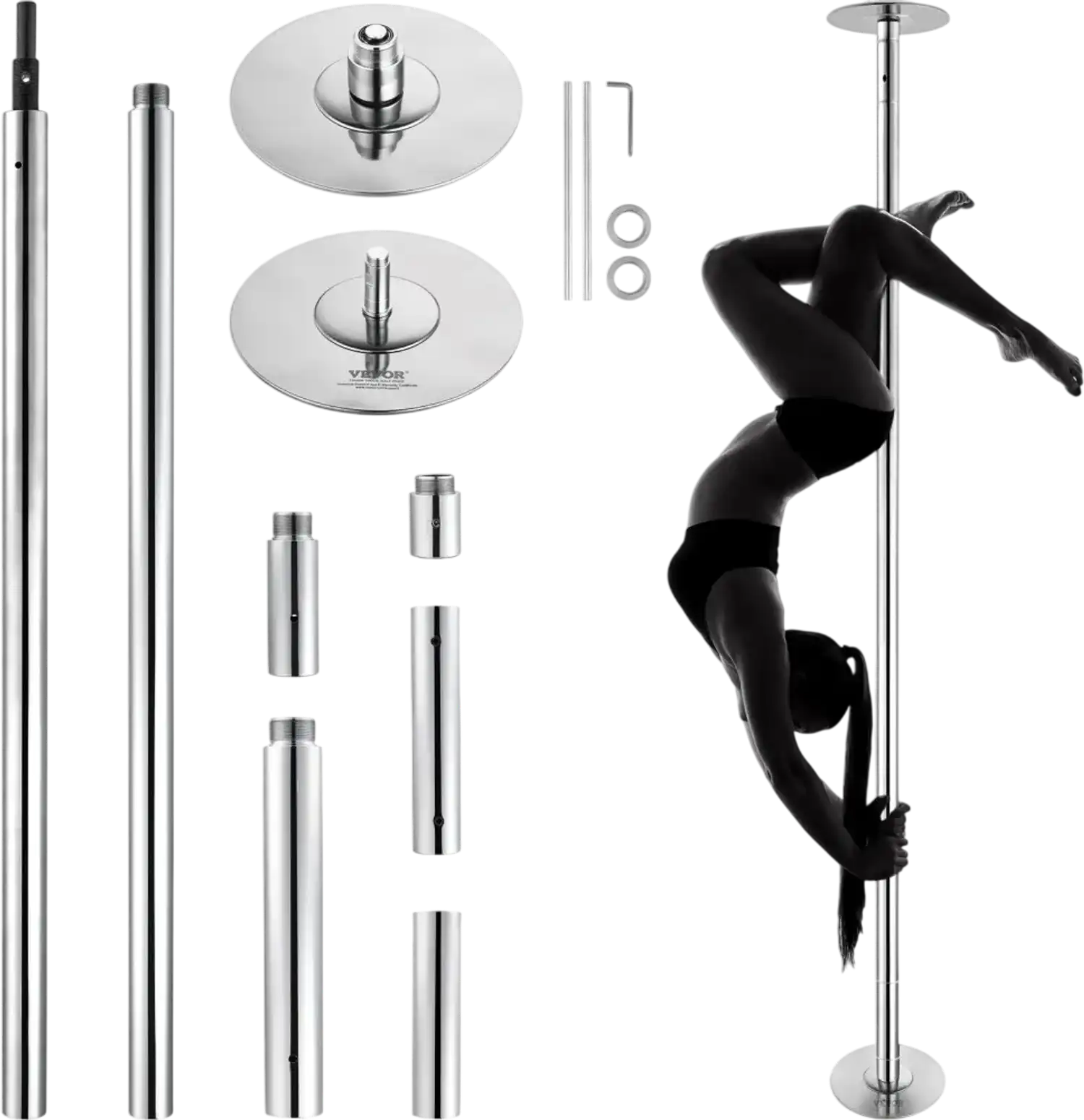 Vevor Dance Pole Professional Spinning Static Portable Removable 45mm Silver New