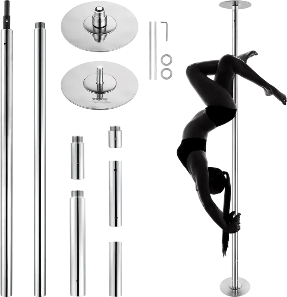 VEVOR Professional Dancing Pole, Spinning Static Dancing Pole Kit, Portable Removable Pole, 45mm Heavy-Duty Stainless Steel Pole, Height Adjustable Fitness Pole, for Exercise Home Club Gym, Silver