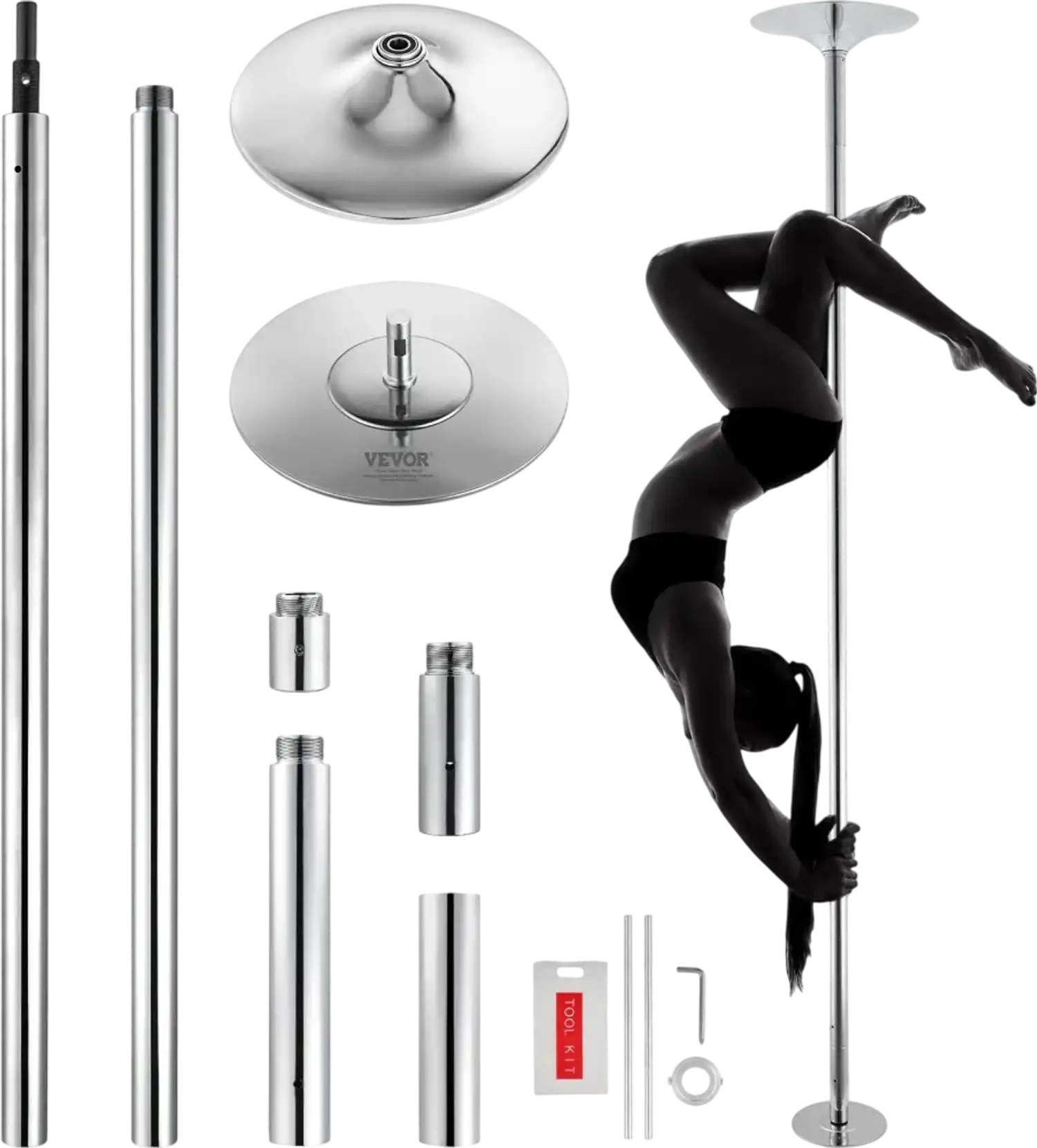 Vevor Dancing Pole Professional Spinning Static Portable Removable 45mm Fitness Pole Silver New