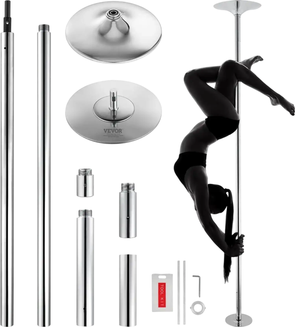 VEVOR Professional Dancing Pole, Spinning Static Dancing Pole Kit, Portable Removable Pole, 45mm Heavy-Duty Stainless Steel Pole, Height Adjustable Fitness Pole, for Exercise Home Club Gym, Silver