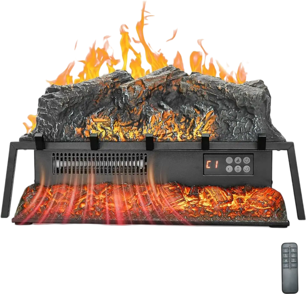 VEVOR Electric Fireplace Log, 25 inch Fireplace Insert Log Heater, with Crackling Sound,Remote Controller, 5 Adjustable Flame Brightness, Timer, Overheat Protection, Thermostat, for Home Decor Black