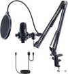 VEVOR USB Microphone, 192kHz/24-bit, Professional Condenser Microphone Kit, with Boom Arm Stand Pop Filter Shock Mount Mute Button Headphones Jack, for Podcast Recording Video Gaming Singing Streaming