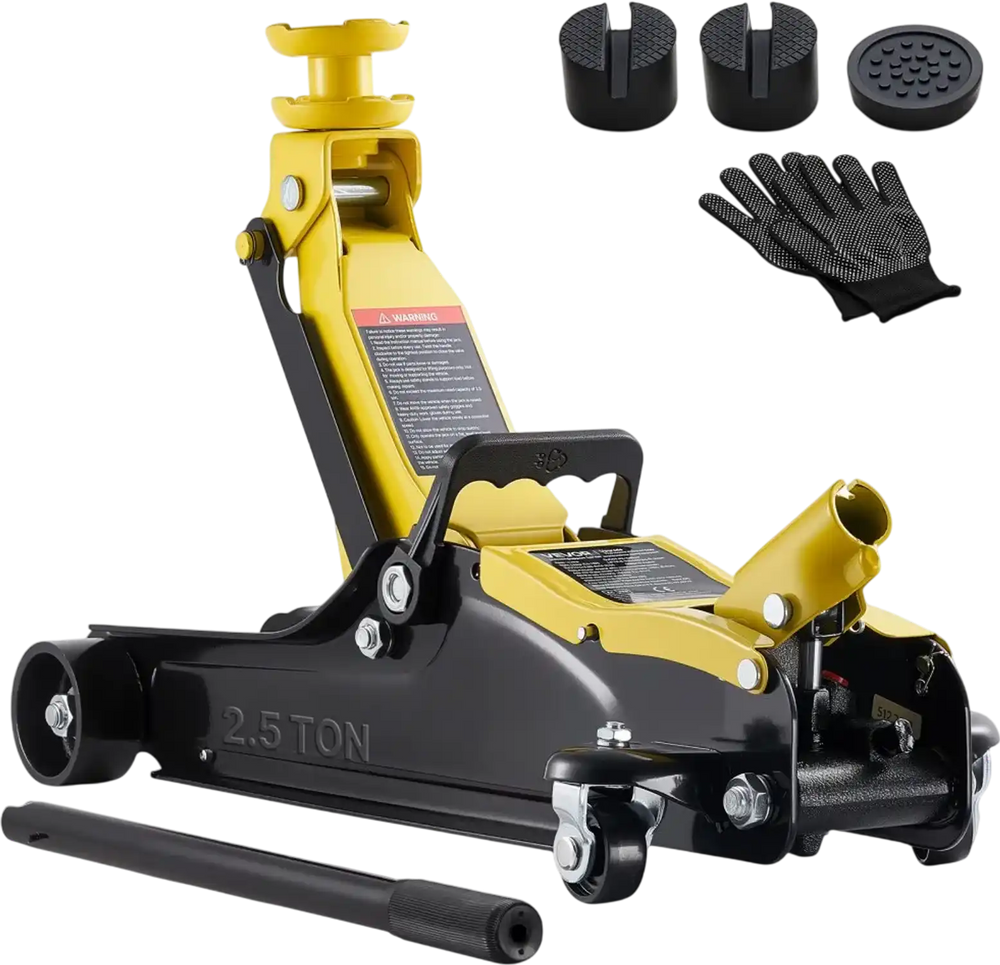 VEVOR Low Profile Floor Jack, 2.5 Ton (5512 lbs) Capacity, Steel Racing Floor Jack with Single Piston Quick Lift Pump & Raised Saddle, Hydraulic Trolley Car Lift for SUVs, Lifting Range 3.3"-13.8"