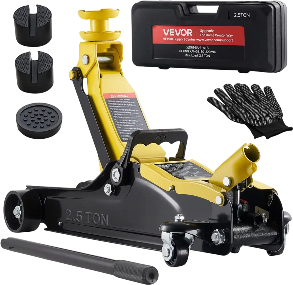 VEVOR Low Profile Floor Jack, 2.5 Ton (5512 lbs) Capacity, Steel Racing Floor Jack with Single Piston Quick Lift Pump & SUV Adapters, Hydraulic Trolley Car Lift for Sedans, Lifting Range 3.3"-13.8"