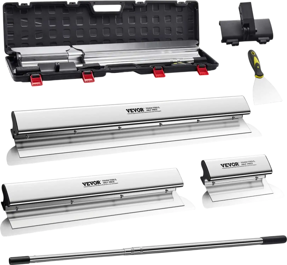 VEVOR Skimming Blade Set,10\"+24\"+32\" Blades + 35\"-78\" Extension Handle，European Stainless Steel Construction Knife, Aluminum Blade Profile Smoothing Knockdown Spatula for Gyprock/Drywall/Wall-Boa