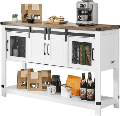 VEVOR Coffee Bar Cabinet, 47.3 x 15.7 x 32.7 in Farmhouse Coffee Bar Cabinet with 4-Tier Storage, Coffee Bar Table with Barn Doors, Farmhouse Sideboard Buffet Cabinet for Living Room, Entryway