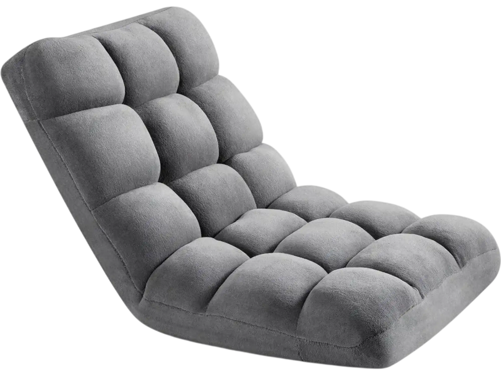 VEVOR Floor Chair, 14 Adjustable Positions Folding Floor Gaming Chair with Back Support, Sturdy Metal Frame with Recycled Foam and Coral Fleece Surface, Multifunctional for Reading, Relaxing, Gray