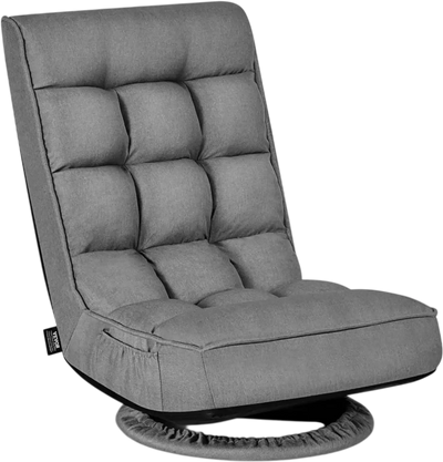 VEVOR Swivel Floor Gaming Chair, 360-Degree Rotating Floor Chair with 4 Adjustable Position Folding Backrest, Metal Frame with Recycled Foam and Linen Fabric, for Watching TV, Reading, Relaxing, Gray