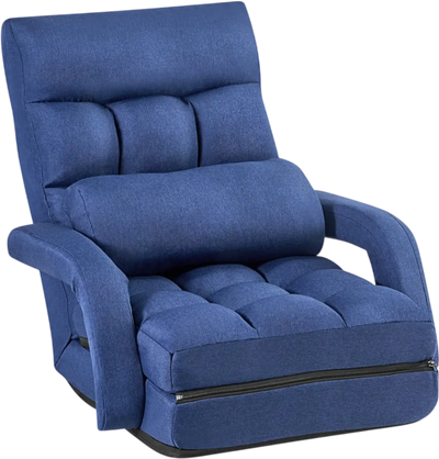 Vevor Floor Chair 5-Position Folding Gaming Chair with Back Support Armrests Cushion Dark Blue New