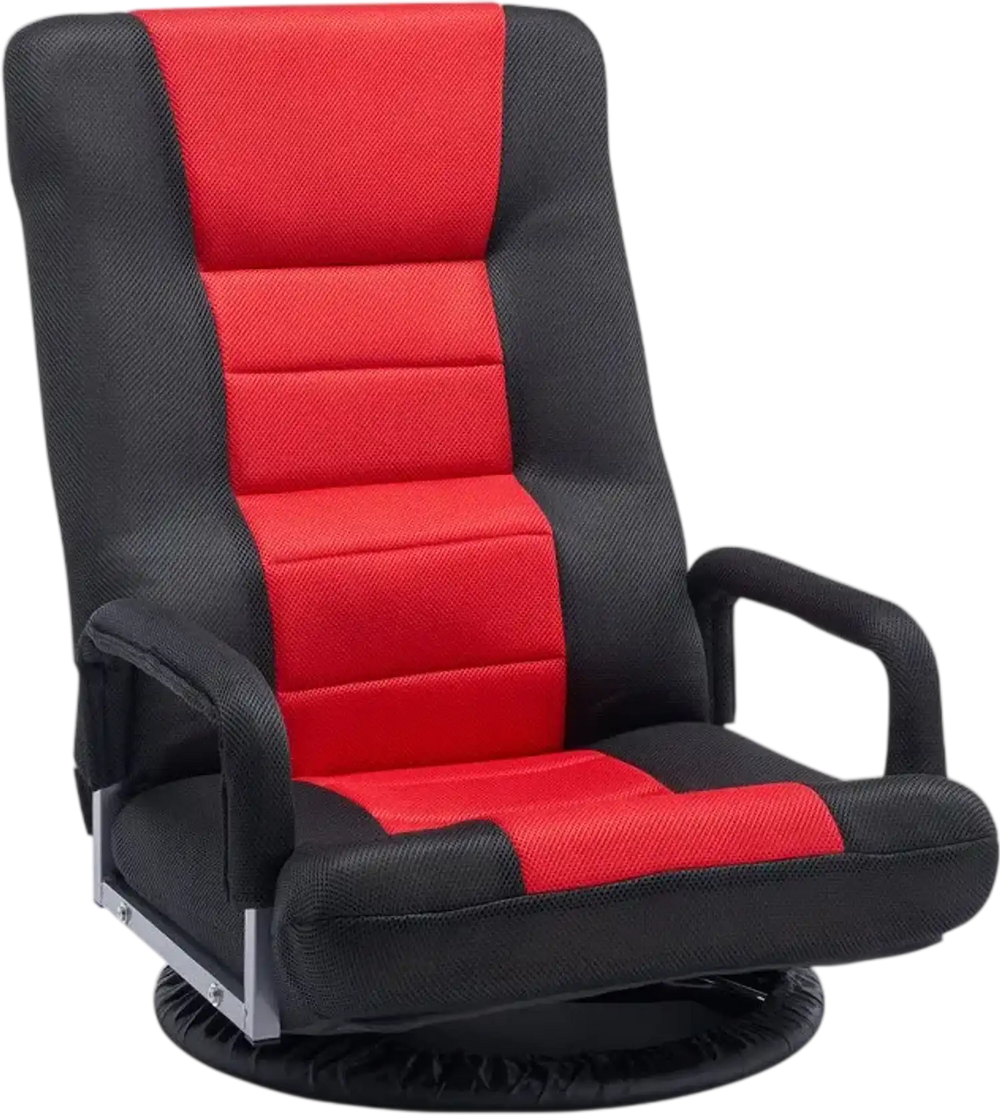 VEVOR Swivel Floor Gaming Chair with Armrests, 360-Degree Rotating Floor Chair with 6 Adjustable Position Folding Backrest and Lumbar Support, Folding Video Reclining Sofa for TV Reading, Red Black