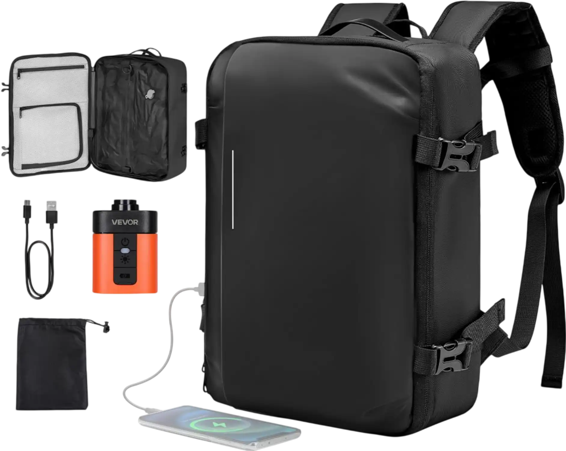 Vevor Travel Backpack Vacuum Seal Compression Carry-On Bag with Pump 35L Black New