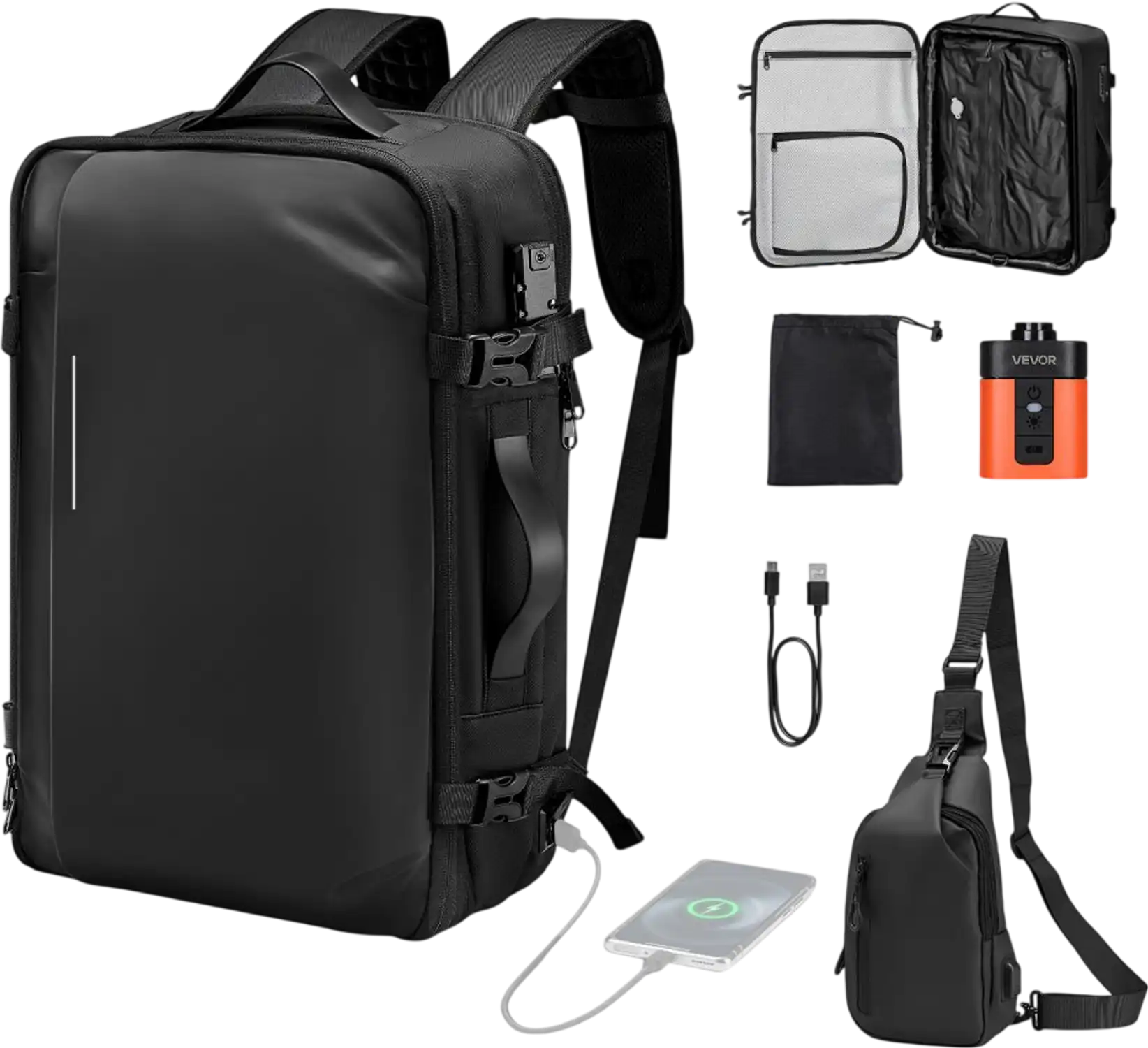 Vevor Travel Backpack Vacuum Seal Compression 65L Carry-On with Pump Black New