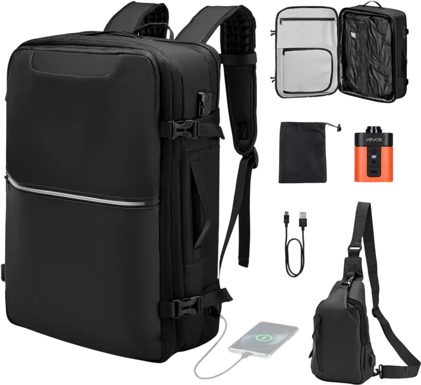 Vevor Vacuum Travel Backpack 80L Expandable Compression Carry-On with Pump Black New