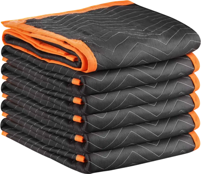 VEVOR Moving Blankets 6 Pcs, 72 x 40 in (32 lbs/dz) Large Packing Blankets with Cotton Filling, Heavy Duty Nonwoven Fabric Padded Moving Blanket for Shipping, Wrapping, Protecting Furniture