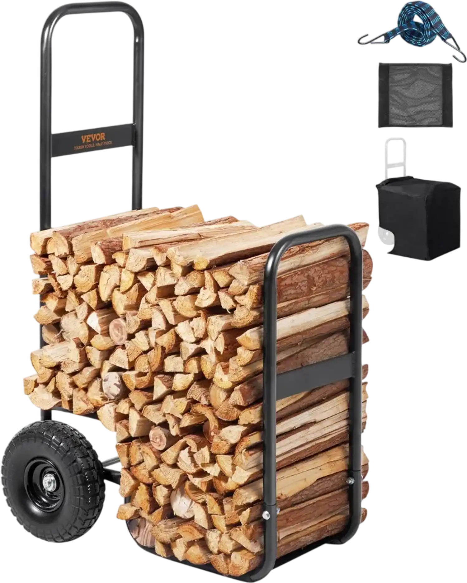 Vevor Firewood Log Cart Heavy-Duty 250 lbs Wood Rack Storage Mover with PU Wheels & Waterproof Cloth New