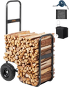 VEVOR Firewood Log Cart, 250 lbs Capacity, Outdoor and Indoor Wood Rack Storage Mover with PU Wheels & Waterproof Cloth, Heavy Duty Steel Dolly Hauler, Firewood Carrier for Fireplace, Fire Pit, Black