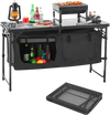 VEVOR Camping Kitchen Table, Folding Outdoor Cooking Table, 3 Adjustable Heights, Aluminum Lightweight Portable Cook Station with Storage Organizer, Carry Handle, for BBQ Party Picnic RV Travel, Black