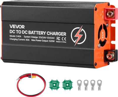 VEVOR DC to DC Battery Charger, 520W, 40A Alternator Charger, Fast DC-DC Charging for Portable Power Stations, Compatible with LiFePO4 Lead-Acid AGM GEL Batteries, 12V/24V-12V/24V, for RV Home Backup