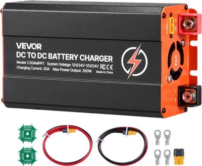 VEVOR DC to DC Charger with MPPT, 350W, 30A On-Board Battery Charger, Solar Panel/Alternator Dual Input, Smart Multi-Stage Charging for LiFePO4 Lead-Acid Batteries, 12V/24V-12V/24V, for RV Home Backup