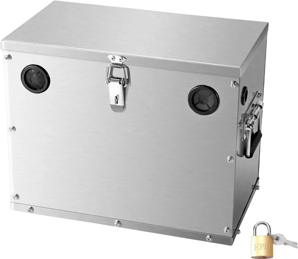 VEVOR Battery Box, Group 24/31 Trolling Motor Battery Box, Marine Batteries Case with Lock, Handles and Rubber-Grommet Cable Holes, Stainless Steel Shell, Suitable for Cars, Boats & Trolling Motors