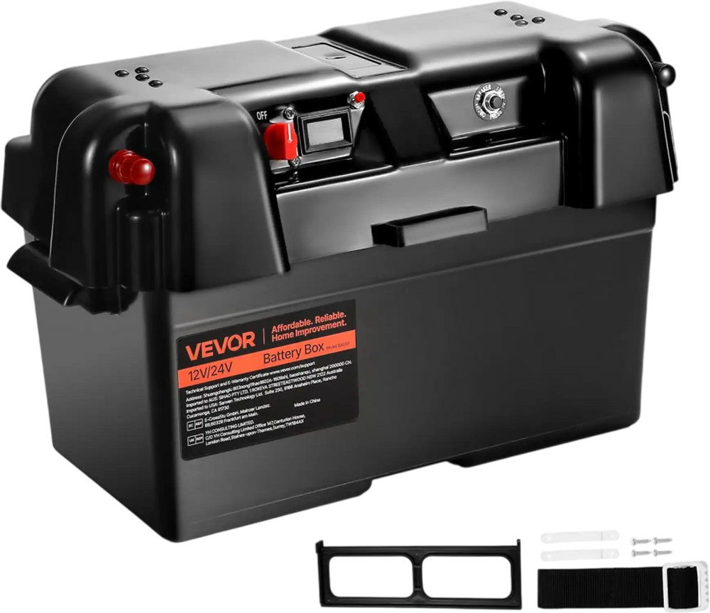 VEVOR Battery Box, Group 24/27 Trolling Motor Battery Box, 12V/24V Marine Batteries Case with PP Shell and Dual Straps, Smart Batteries Case, Suitable for Trolling Motor, Marine,RV & Solar Panel