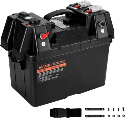 VEVOR Battery Box, Group 24/31 Trolling Motor Battery Box, 12V/24V Marine Batteries Case with PP Shell and Dual Straps, Smart Batteries Case, Suitable for Trolling Motor, Marine,RV & Solar Panel