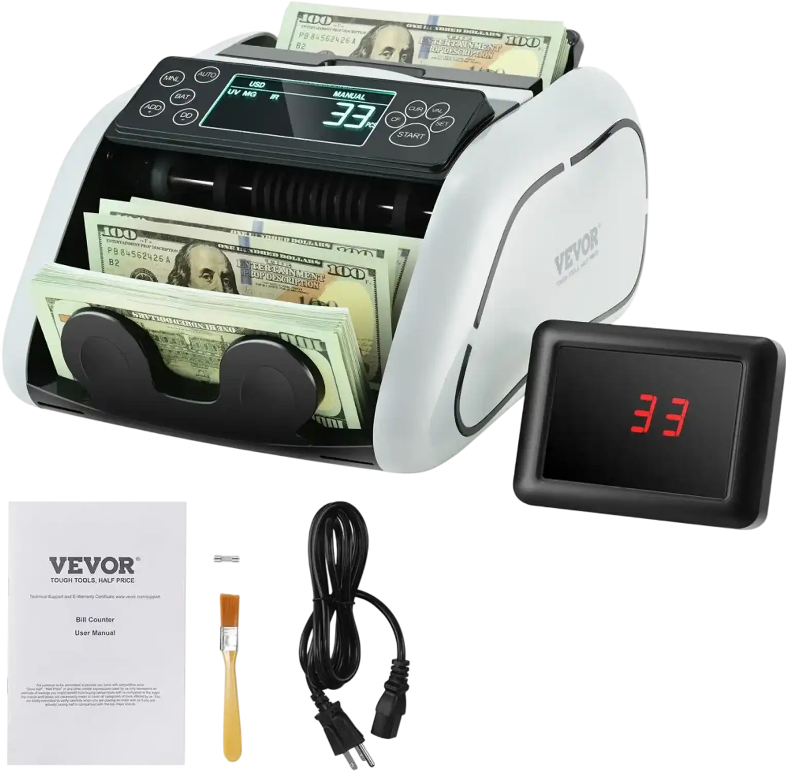 Vevor Money Counter Machine Bill Counter with UV MG IR and DD Counterfeit Detection LCD External Display New