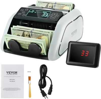 VEVOR Money Counter Machine, Bill Counter with UV, MG, IR and DD Counterfeit Detection, USD & EUR Cash Counting Machine with Large LCD & External Display for Small Business