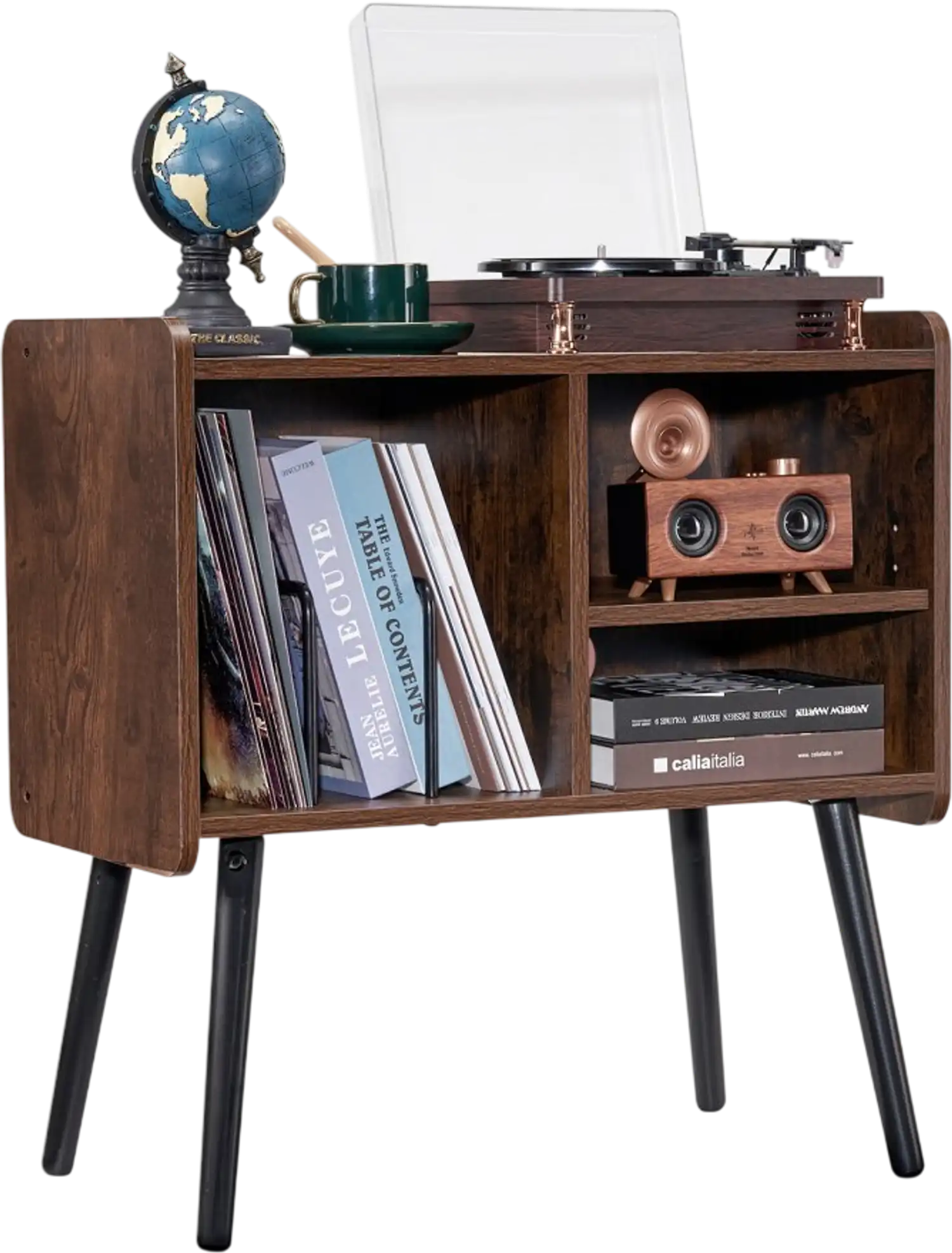 Vevor Record Player Cabinet Wooden Turntable Stand with Adjustable Shelves Brown New