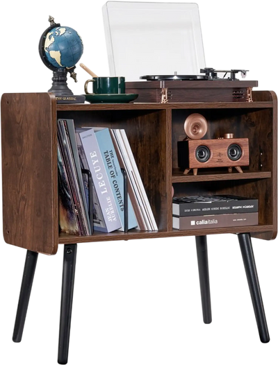 Vevor Record Player Cabinet Wooden Turntable Stand with Adjustable Shelves Brown New