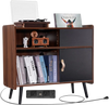 VEVOR Record Player Stand with Power Outlet, Turntable Stand Holds Up to 350 Albums, Record Player Table with Vintage Vinyl Record Storage for Living Room, Bedroom, Brown