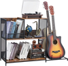 VEVOR 3-Tier Record Player Stand with Guitar Holder, Turntable Stand with Storage Holds Up to 300 Albums, Vinyl Record Cabinet with Metal Mesh Frame for Living Room, Bedroom, Black
