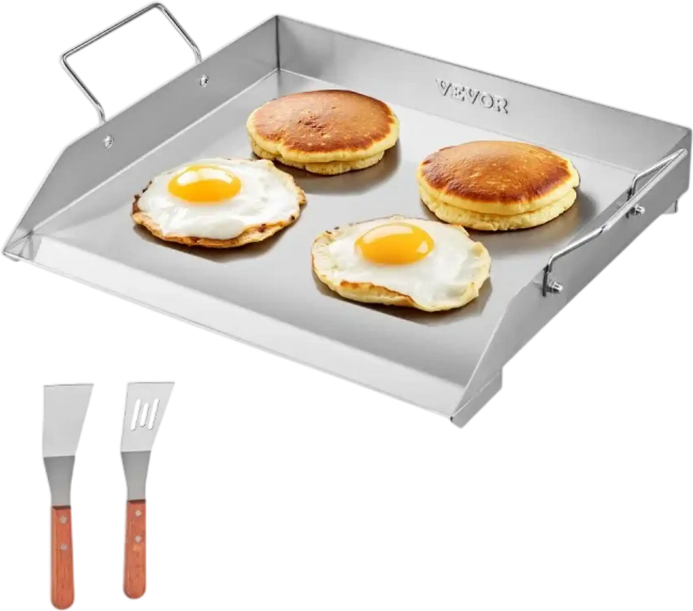 VEVOR Stainless Steel Griddle, 18x16 inch Universal Flat Top Rectangular Plate, Gas Grill Griddle for BBQ Grill, Teppanyaki, Portable Family Cookware with Handle, for Camping Tailgating Party