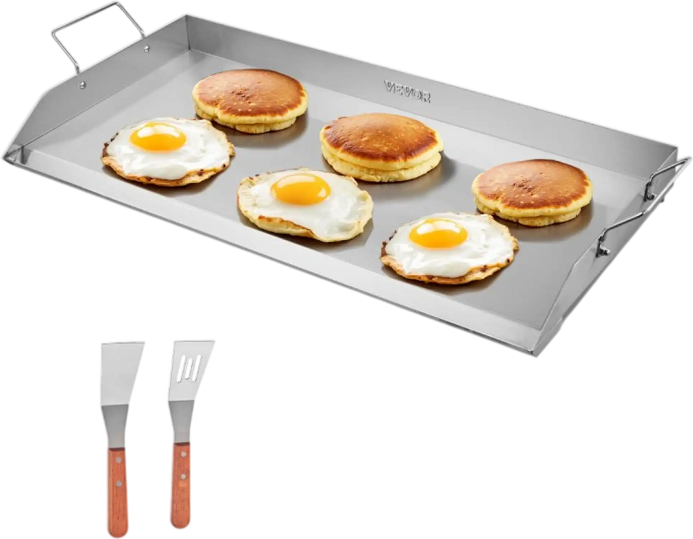VEVOR Stainless Steel Griddle, 32x16 inch Universal Flat Top Rectangular Plate, Gas Grill Griddle for BBQ Grill, Teppanyaki, Portable Family Cookware with Handle, for Camping Tailgating Party