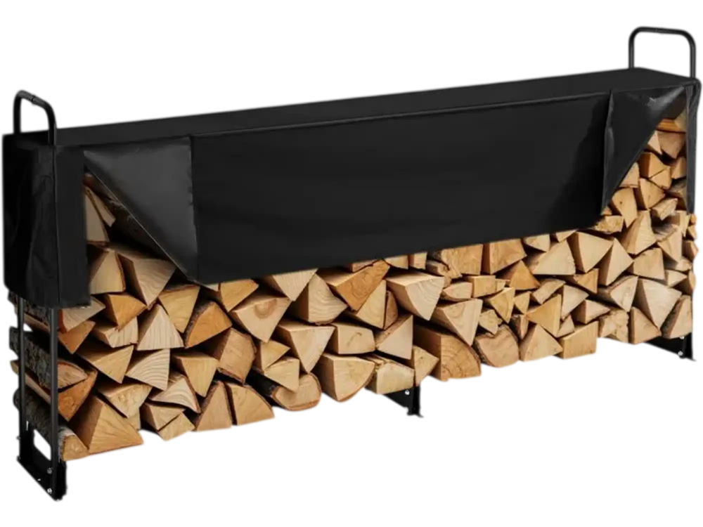 VEVOR Firewood Rack with Waterproof Cover, 101 x 14 x 46 in Outdoor Firewood Holder, 660lb Weight Capacity, 1/2 Cord Log Holder, Half-Covered, Powder-coated Wood Storage Rack for Fireplace Deck