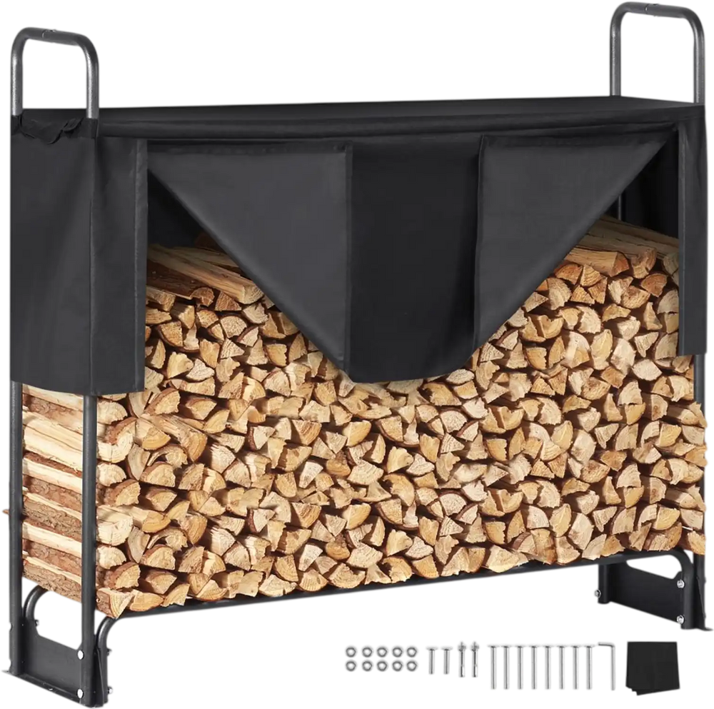 VEVOR 4.3FT Outdoor Firewood Rack with Cover, 52x14.2x46.1 in, Heavy Duty Firewood Holder & 600D Oxford Waterproof Cover for Fireplace, Patio, Indoor/Outdoor Log Storage Rack for 1/4 Cord of Firewood