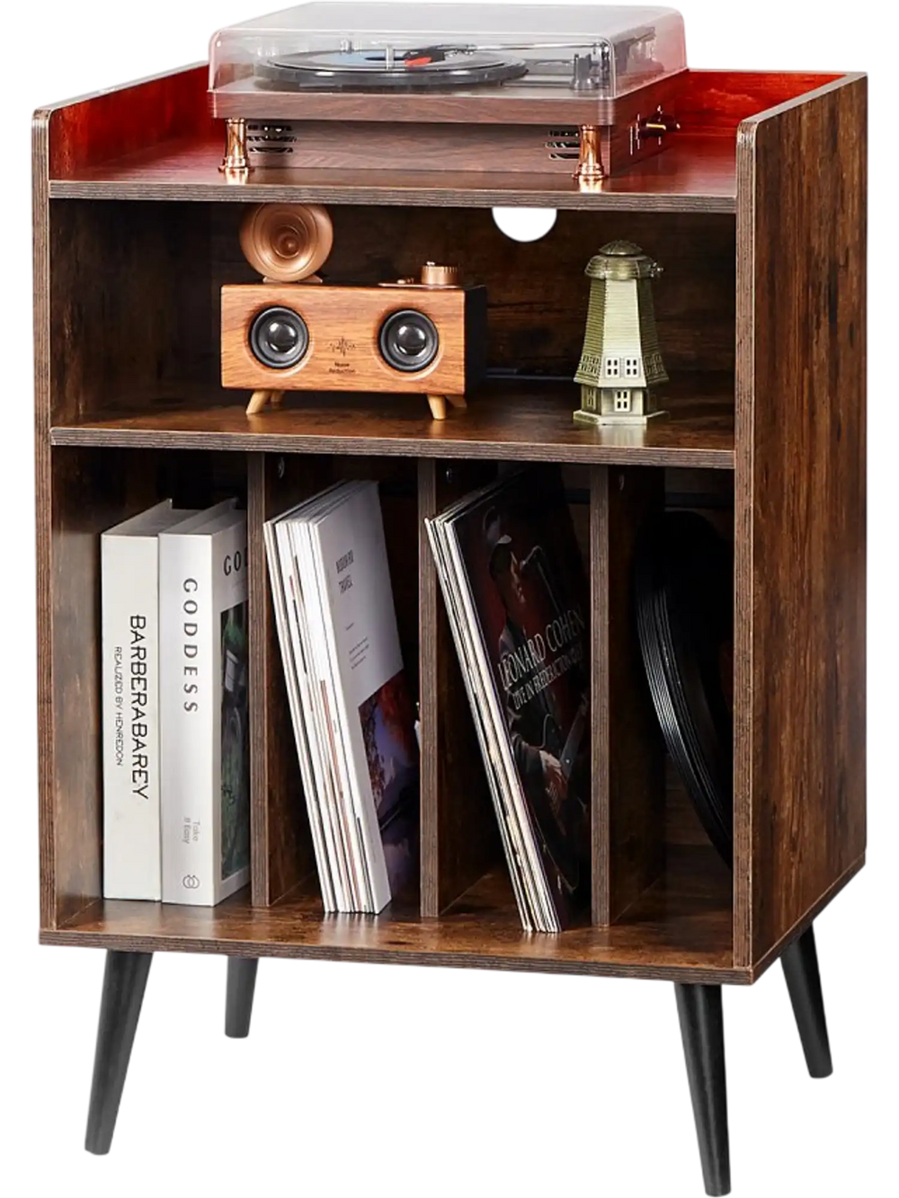VEVOR Record Player Stand with LED Light, 3 Tiers Turntable Stand with Charging Station & USB Ports, Holds up to 150 Albums, Vinyl Record Storage Cabinet with Display Shelf for Bedroom, Living Room