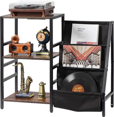 Vevor Record Player Stand Charging Station 3-Tier Vinyl Storage Shelf with LED Light and USB Ports New