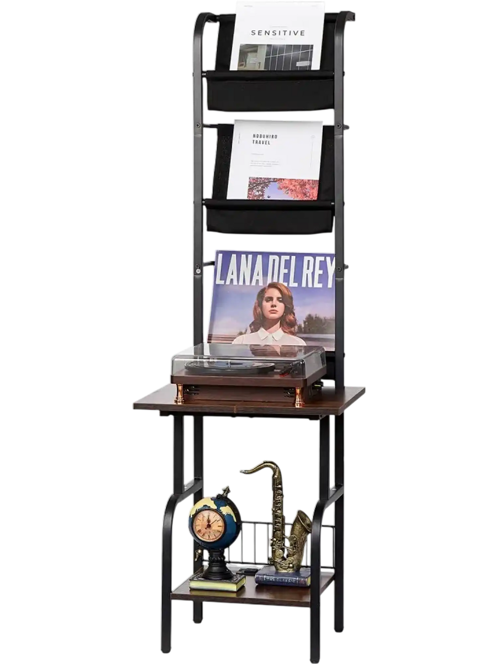 VEVOR Record Player Stand, 5 Tiers Tall Vinyl Record with Charging Station & USB Ports, Turntable Stand with Record Holder Display Shelf for Living Room, Bedroom, Black