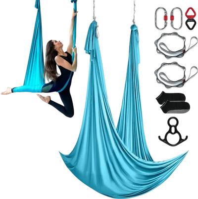 VEVOR Aerial Silk & Yoga Swing, 11 Yards, Aerial Yoga Hammock Kit with 100gsm Nylon Fabric, Full Rigging Hardware & Easy Set-up Guide, Antigravity Flying for All Levels Fitness Bodybuilding, Blue