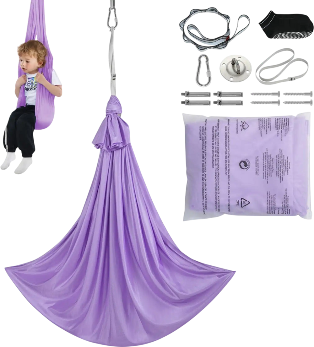 VEVOR Sensory Swing for Kids, 3.1 Yards, Therapy Swing for Children with Special Needs, Cuddle Swing Indoor Outdoor Hammock for Child & Adult with Autism, ADHD, Aspergers, Sensory Integration, Purple