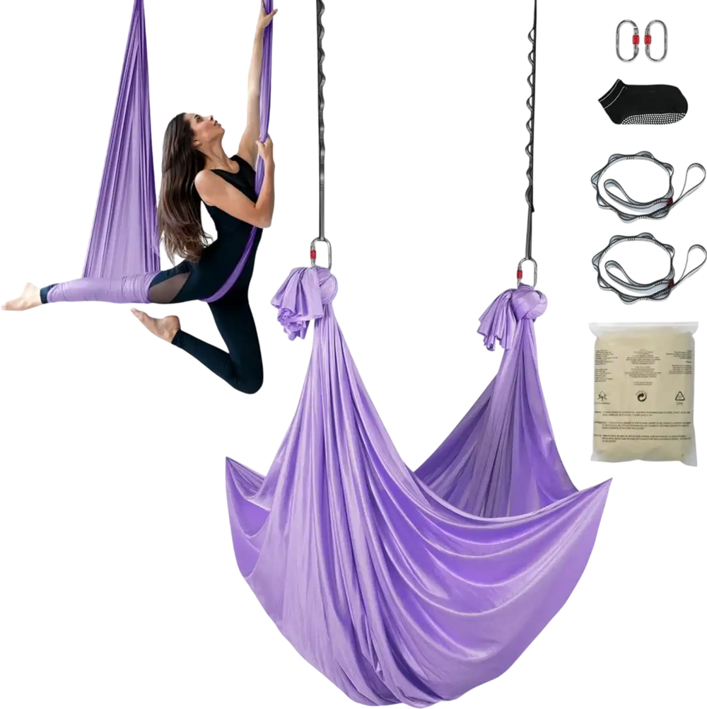 VEVOR Aerial Yoga Hammock & Swing, 4.4 Yards, Yoga Starter Kit with 100gsm Nylon Fabric, Full Rigging Hardware and Easy Set-up Guide, Antigravity Flying for All Levels Fitness Bodybuilding, Purple