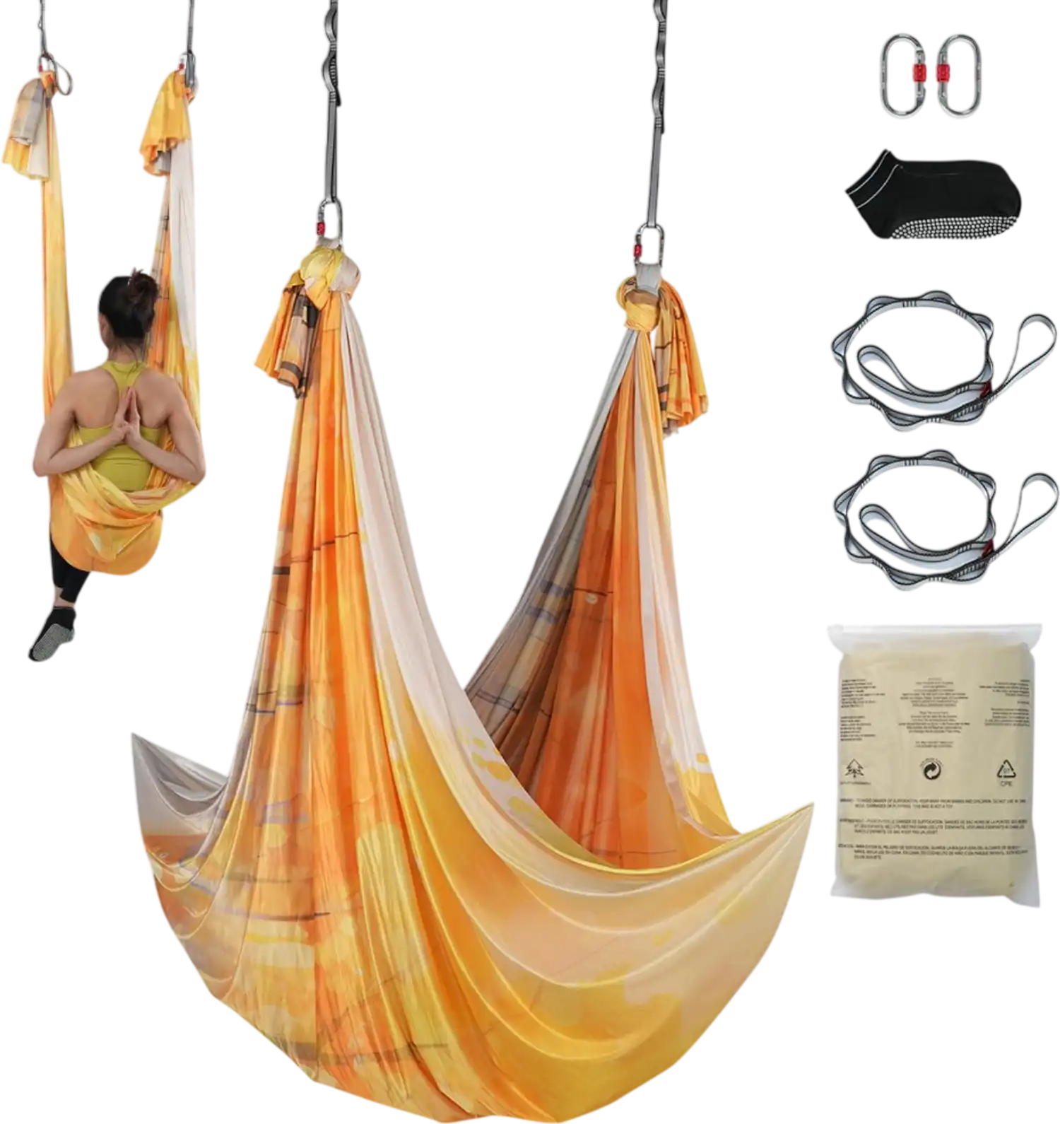 Vevor Yoga Hammock & Swing 5.5 Yards Aerial Yoga Starter Kit Gold New