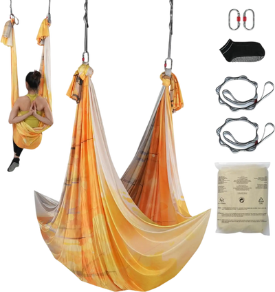 Vevor Yoga Hammock & Swing 5.5 Yards Aerial Yoga Starter Kit Gold New