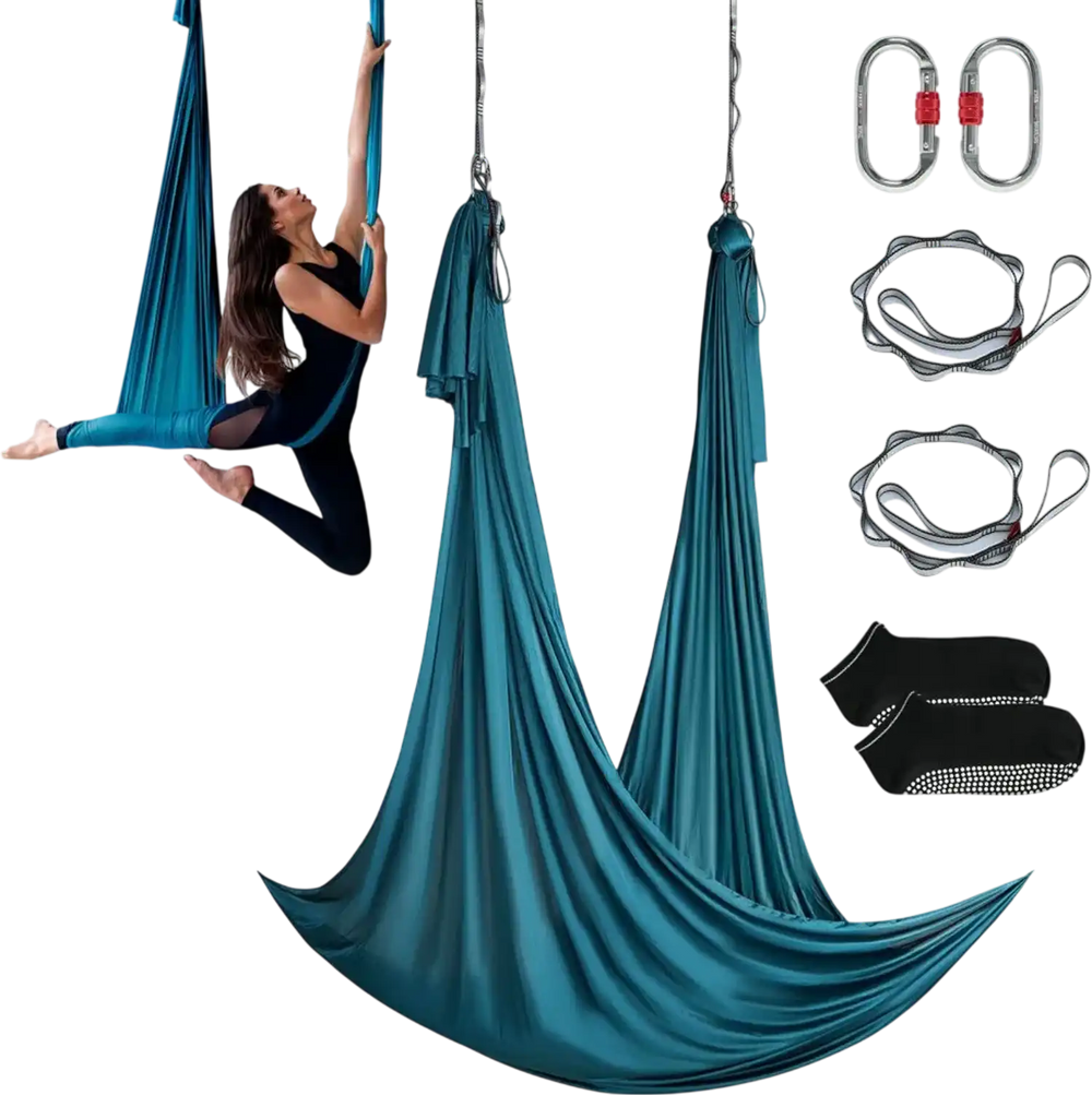 VEVOR Aerial Yoga Hammock & Swing, 5.5 Yards, Aerial Yoga Starter Kit with 100gsm Nylon Fabric, Full Rigging Hardware & Easy Set-up Guide, Antigravity Flying for All Levels Fitness Bodybuilding, Green