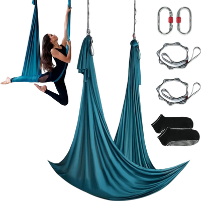 VEVOR Aerial Yoga Hammock & Swing, 5.5 Yards, Aerial Yoga Starter Kit with 100gsm Nylon Fabric, Full Rigging Hardware & Easy Set-up Guide, Antigravity Flying for All Levels Fitness Bodybuilding, Green